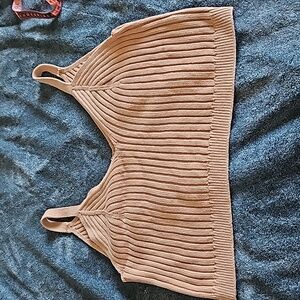 Aerie,NWT, Ribbed Cropped Tank Top,Cream/Tan,XXL